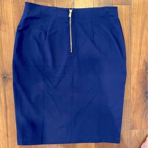 Blue pencil skirt with gold zipper